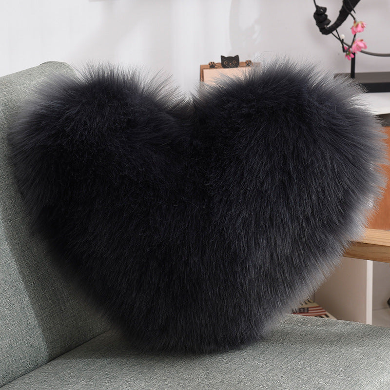 Heart-Shaped Fluffy Plush Throw Pillow Cover – White