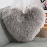 Heart-Shaped Fluffy Plush Throw Pillow Cover – White