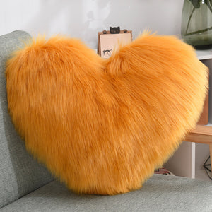 Heart-Shaped Fluffy Plush Throw Pillow Cover – White