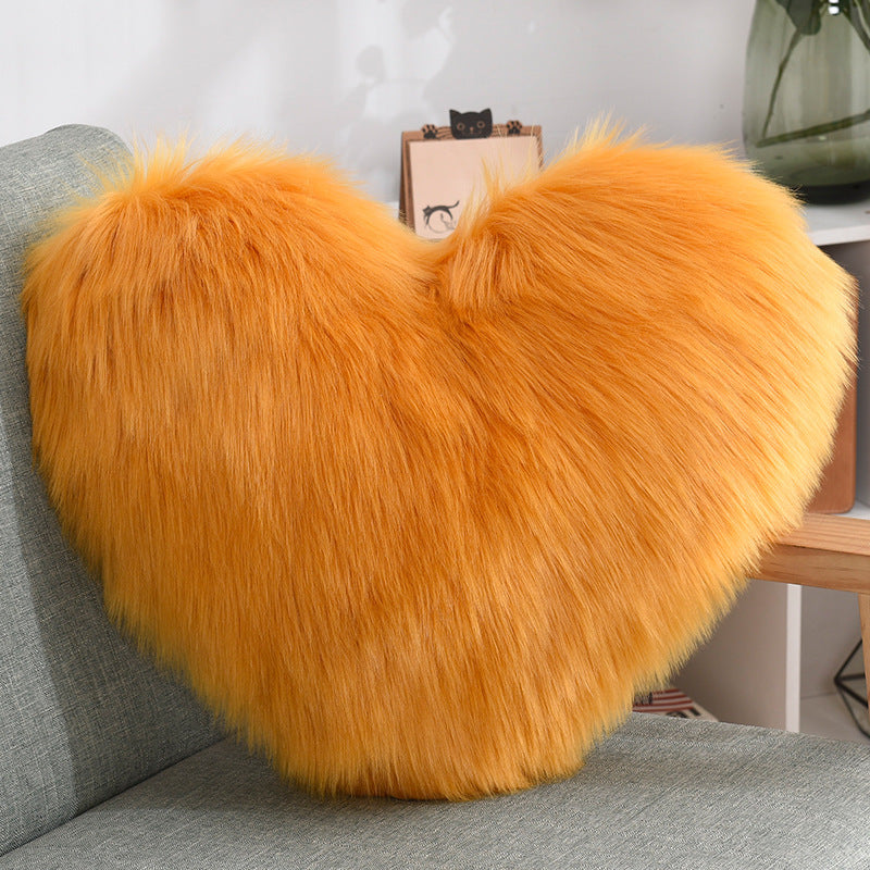 Heart-Shaped Fluffy Plush Throw Pillow Cover – White
